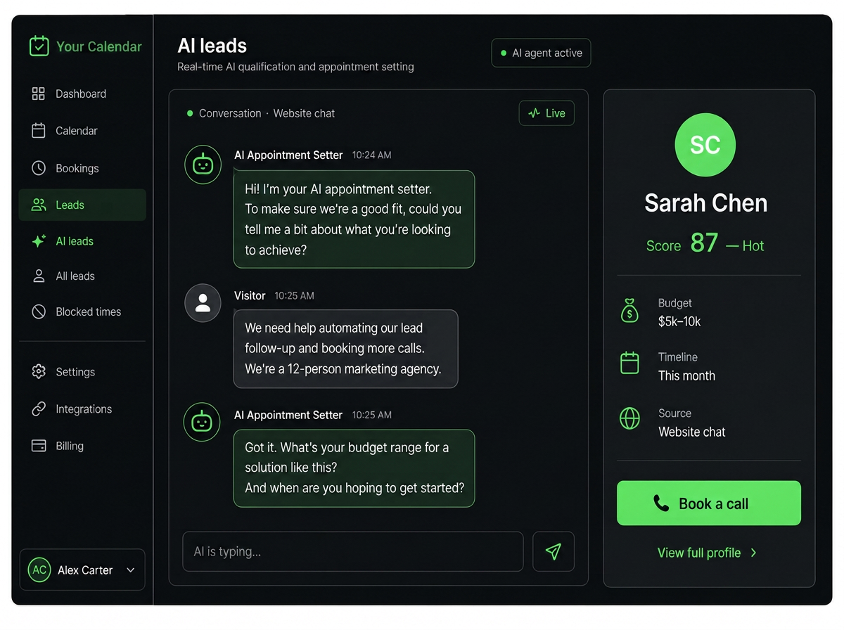 AI appointment setter chat with a scored lead profile